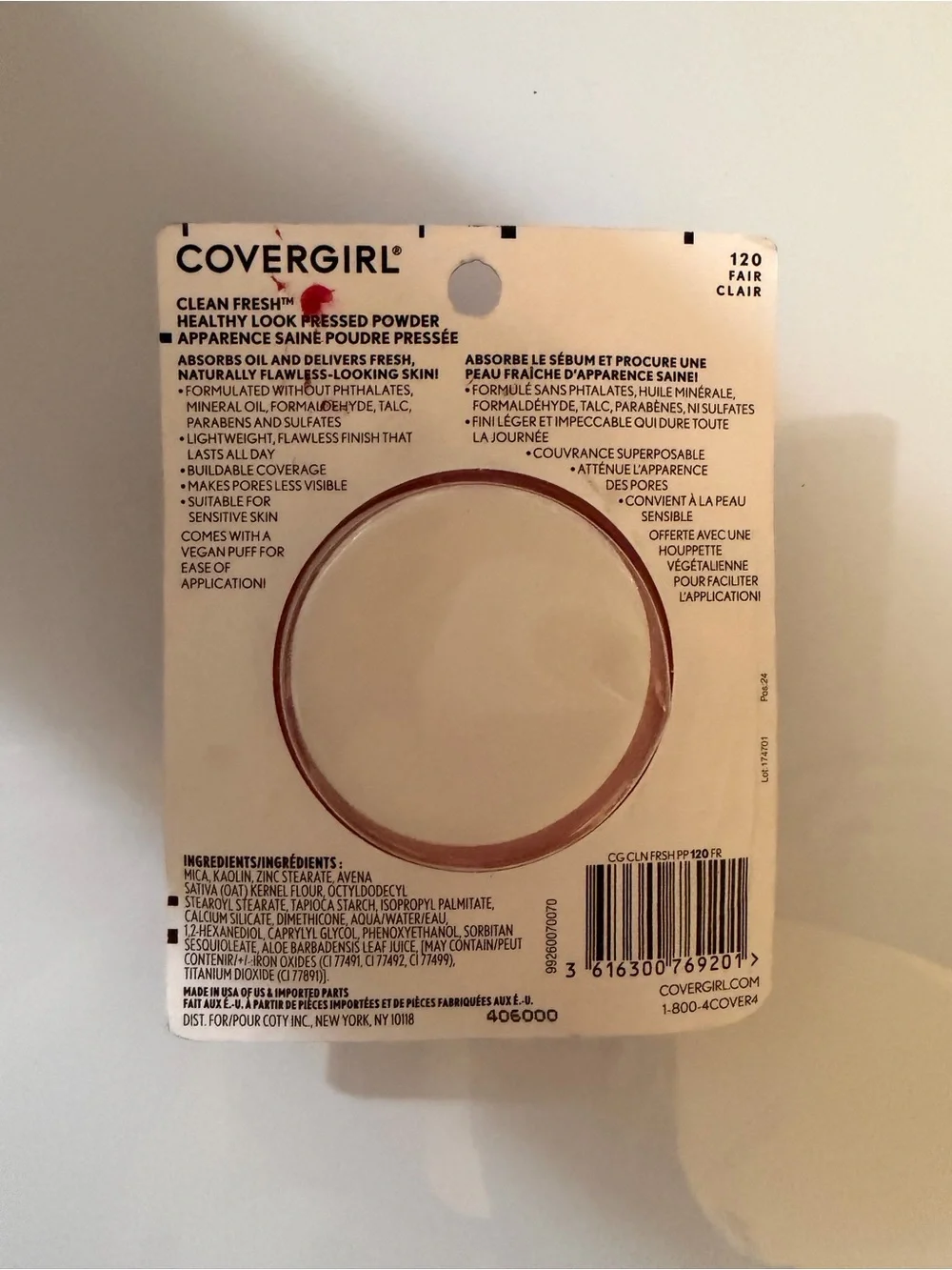 NWT COVERGIRL Clean Fresh Pressed Powder — Pink Compact Color 120 Fair Clair